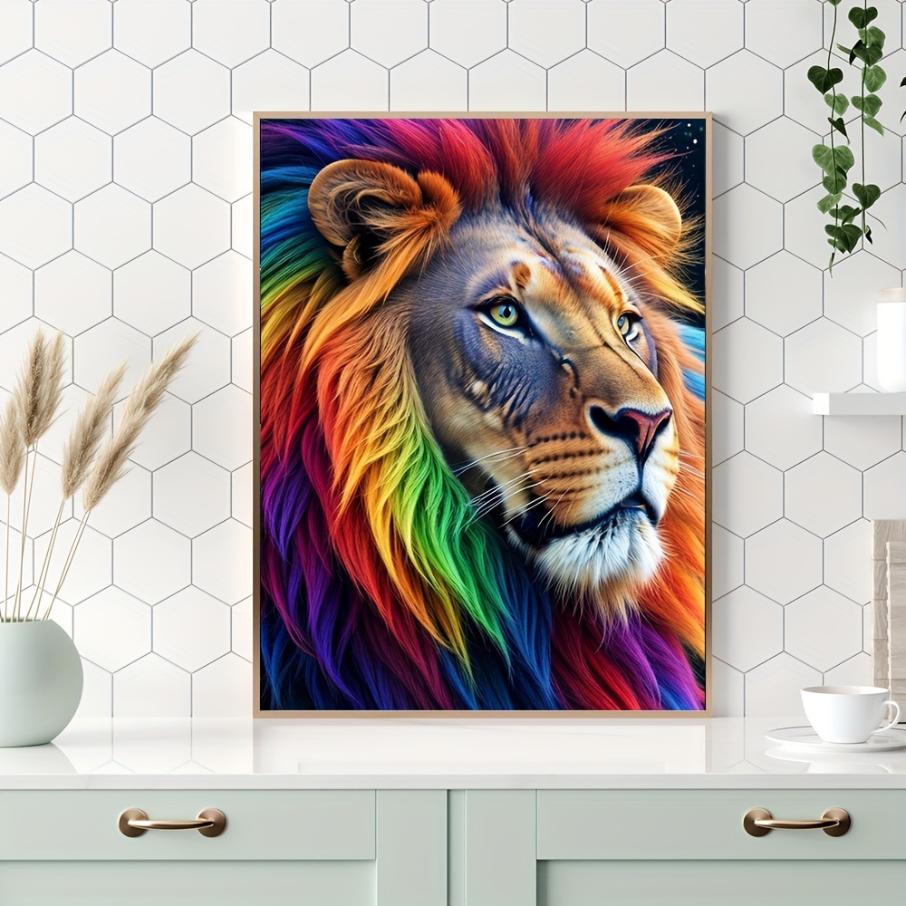 

1pc 30x40cm/11.8x15.7in Adult Frameless Diamond Painting Kit, Colorful Lion Pattern, 5d Diamond Round Diamond Painting, Diy Handicrafts, Suitable For Home Decoration, Wall Decoration, Creative Gifts