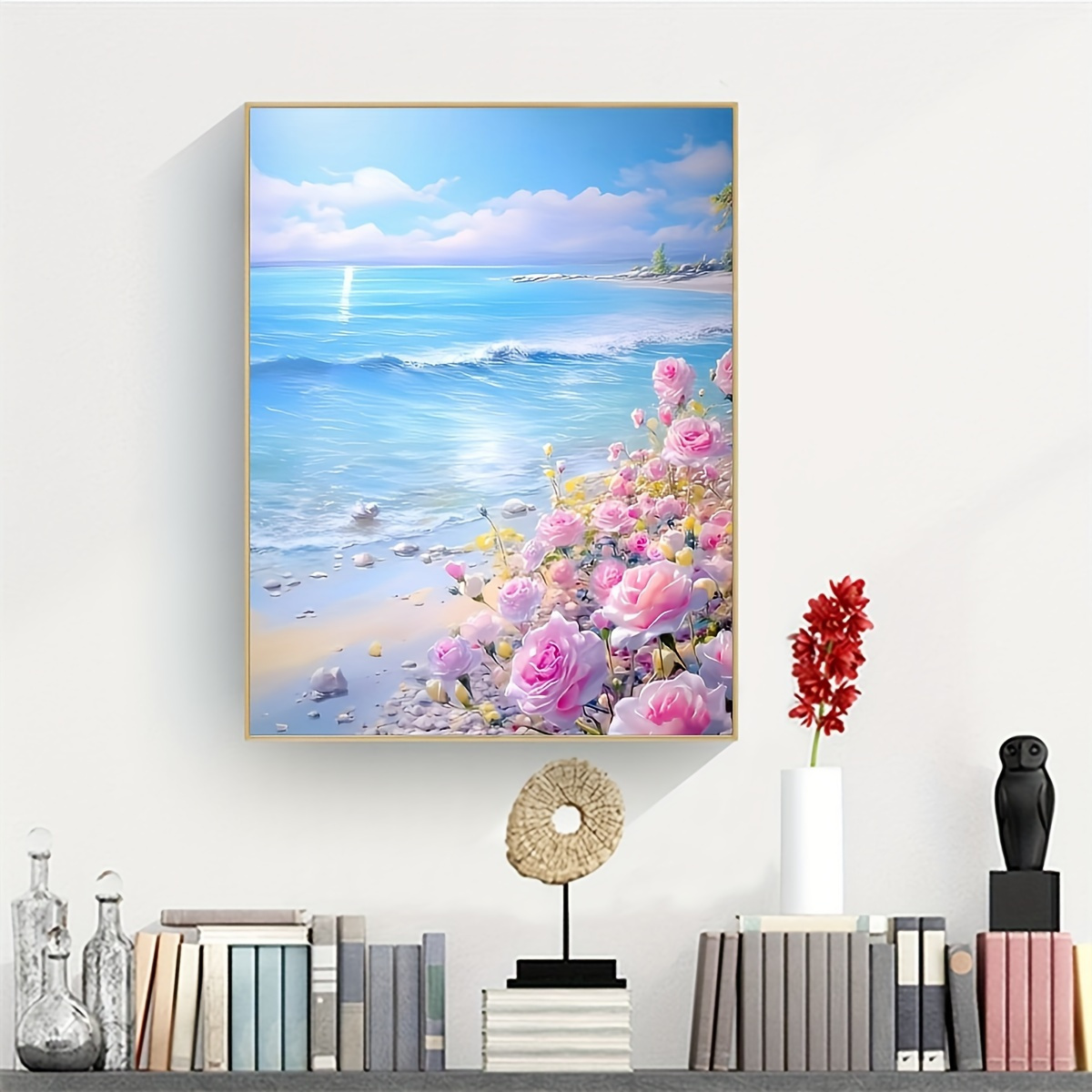 

1pc Seaside Landscape Diamond Painting Kit, 5d Diy Full Round Artificial Diamond Set Painting Crafts Suitable For Home Wall Decoration Art, Frameless