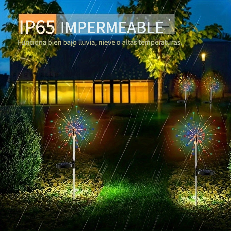 2 luces solares de fuegos artificiales, luces decorativas de jardín solar  para exteriores, 120 LED, 40 cables de cobre, cadena de luces de paisaje