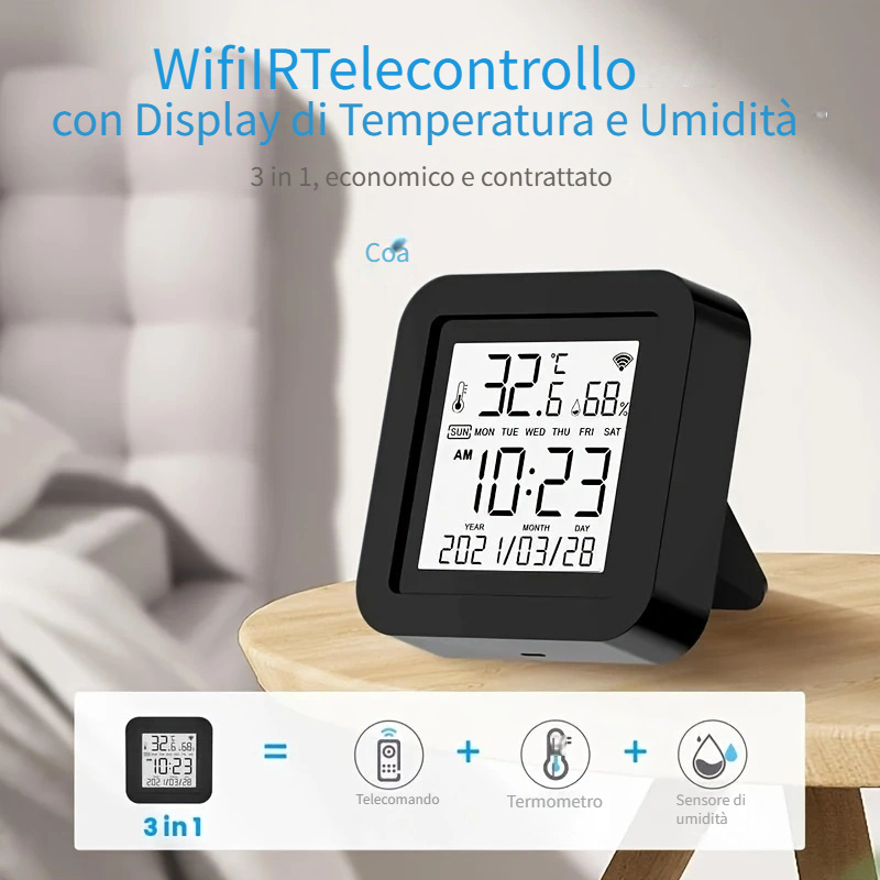 Acquista Sensore di umidità della temperatura WiFi Tuya con display LCD  Smart Life Monitor remoto Termometro interno Igrometro tramite Google Alexa