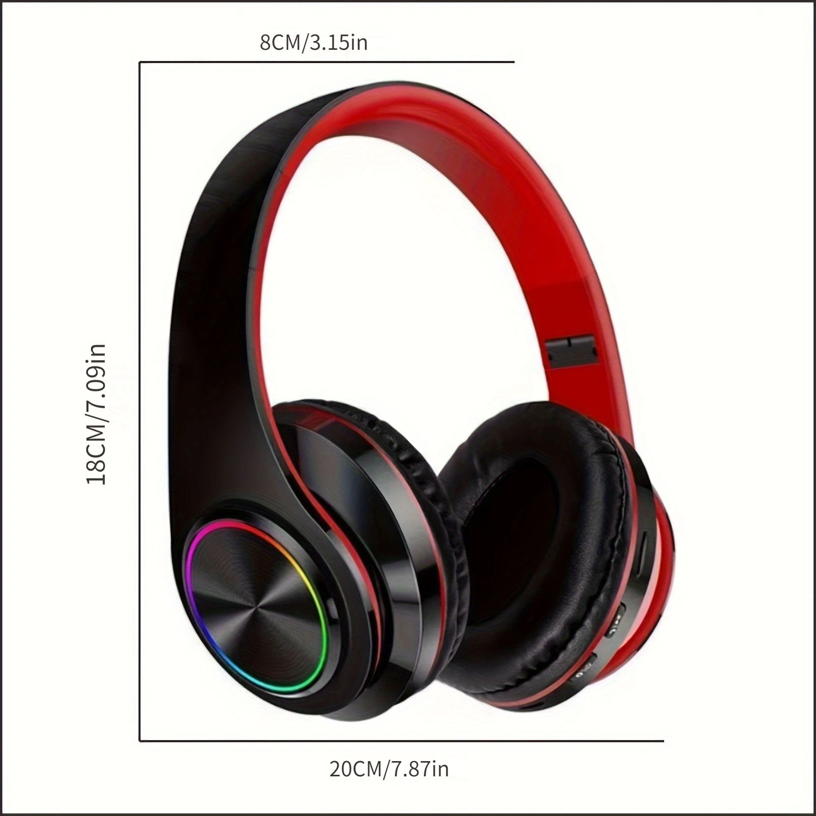 Auriculares supraaurales bluetooth inalámbricos de banda redonda negra  plateada y roja sobre fondo blanco