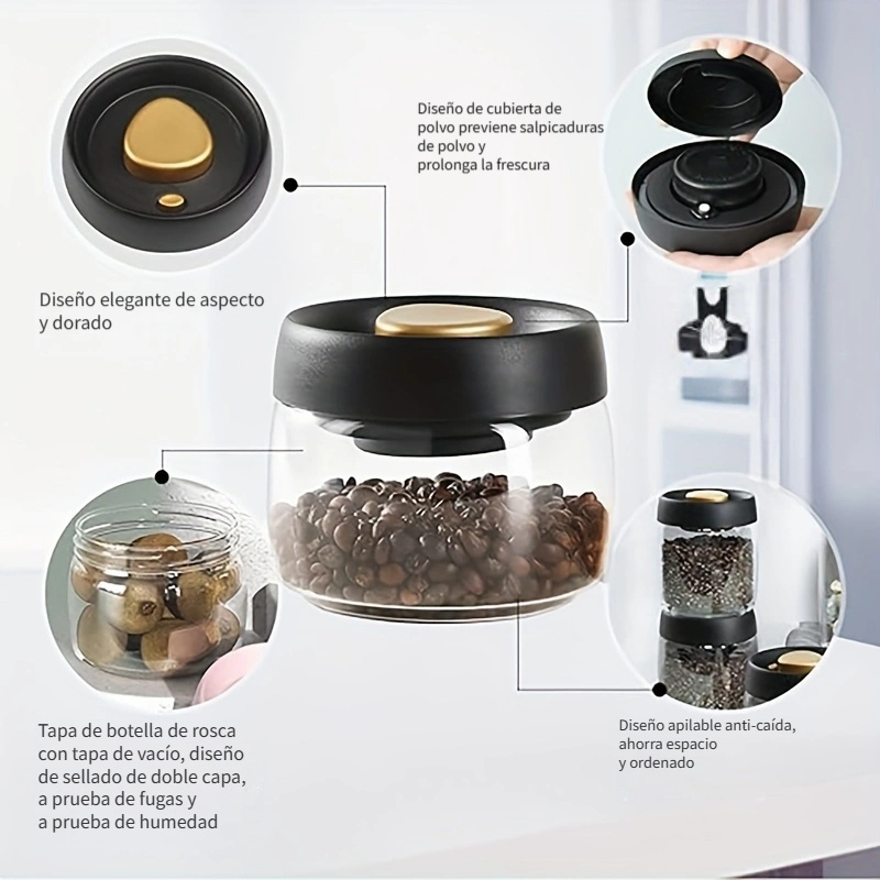 Recipiente de café hermético-recipiente de café en grano con válvula de  CO2-con cuchara medidora-1,8 L (plata) Afortunado Sencillez