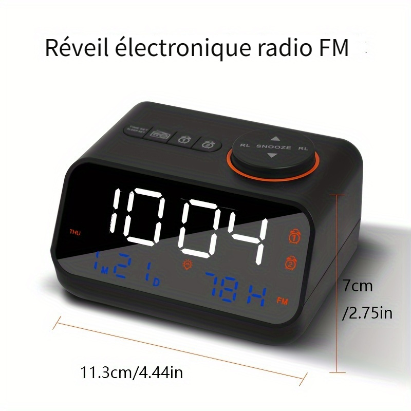 Radio-réveil avec port de chargement USB, horloge électrique avec
