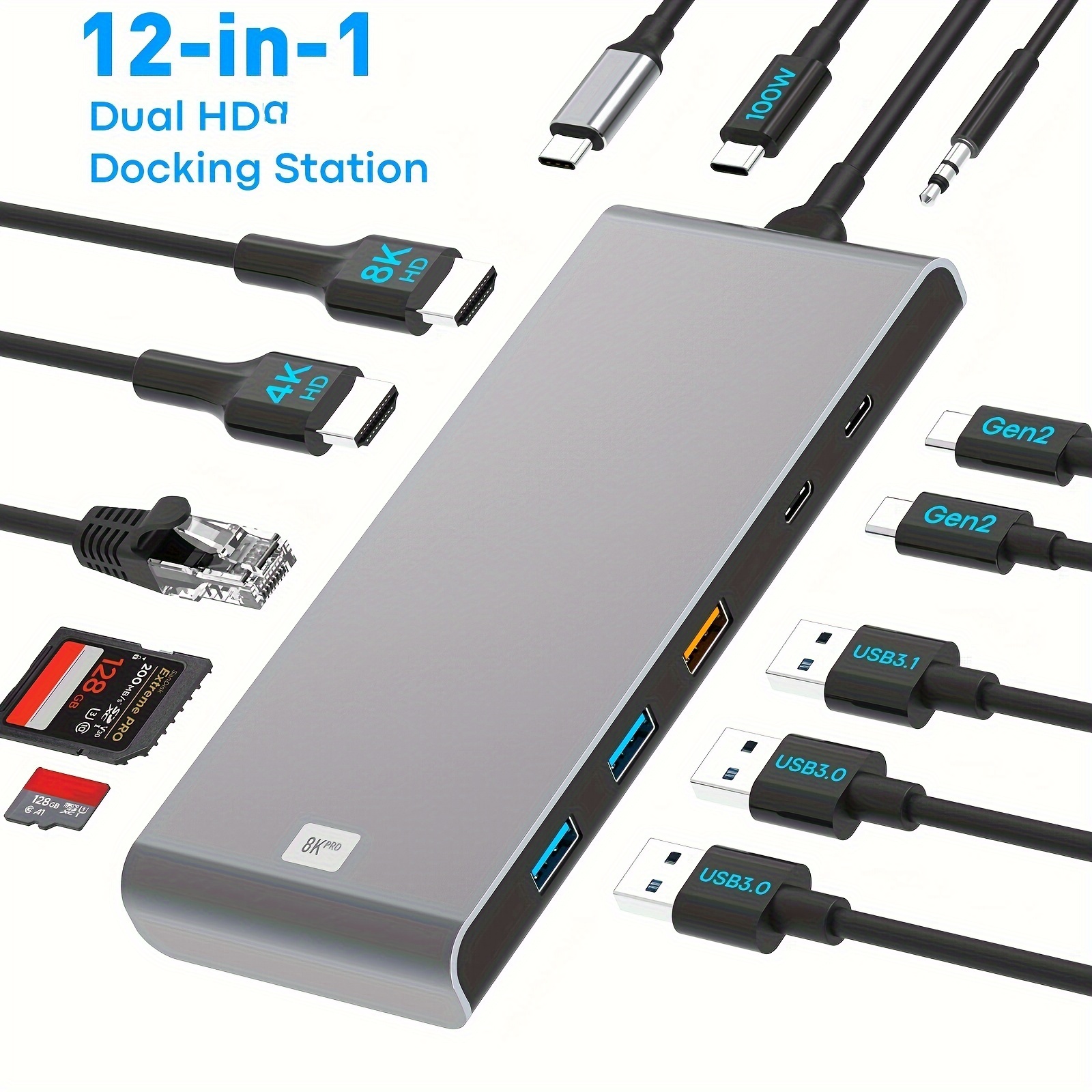  Estación de acoplamiento USB C a adaptador HDMI dual, MOKiN USB  C Hub Dual HDMI Monitores para Windows, adaptador USB C con HDMI dual, 3  puertos USB, PD compatible para Dell