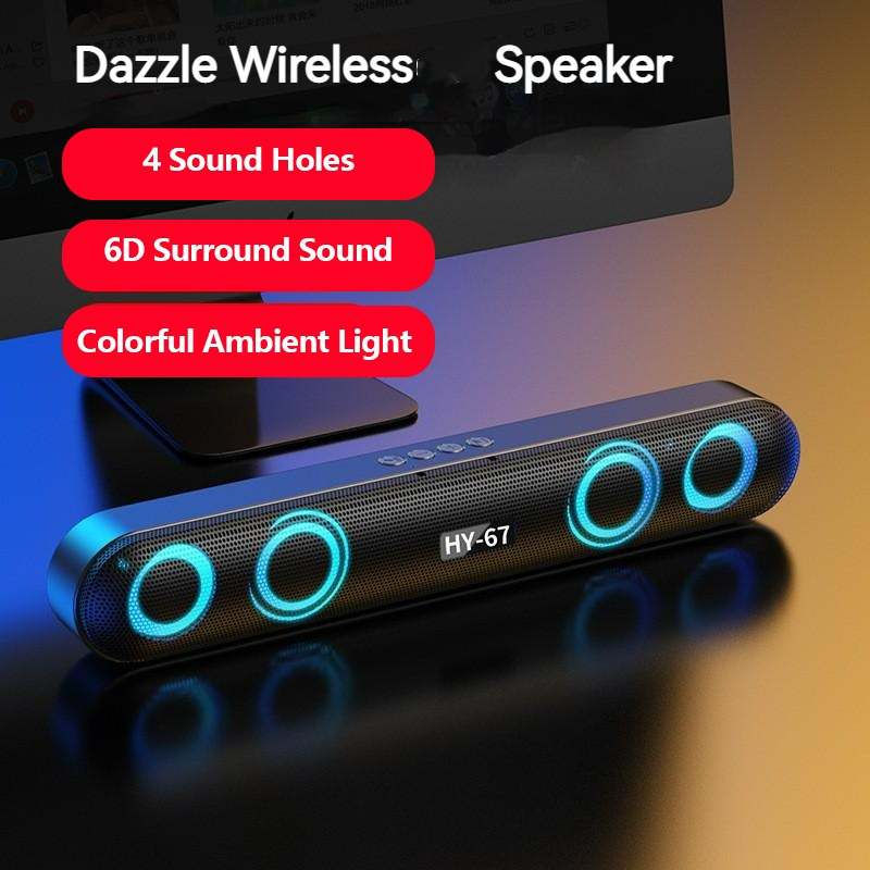 wireless speaker 4 sound holes 6d surround sound shocking heavy bass rbg color long strip easy to store and save space desktop audio computer speaker car speaker cycling speaker camping speaker details 0