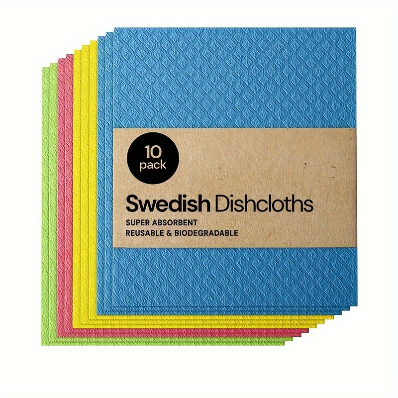 FEBU Swedish Dishcloths for Kitchen | 5 Pack Blue Geometric Swedish Dish Towels | Cellulose Sponge Cloths | Non Scratch Reusable Paper Towels | No