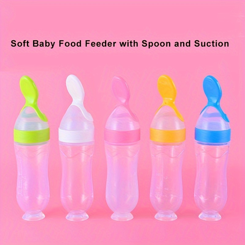 

Baby Food Feeder, Infants Silicone Feeding Bottle With Spoon And Suction, Toddler Food Processor ,90ml Children Food Rice Paste Spoon Tableware ,halloween, Thanksgiving, Christmas Gift