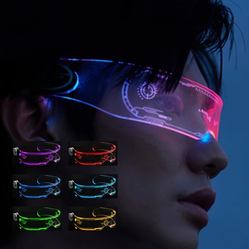 2 Paar Led Visier Brille Dual Control 7 Farben und 4 Modi Futuristische  Brille Licht Gläser Rave Brillen Leuchtende Gläser