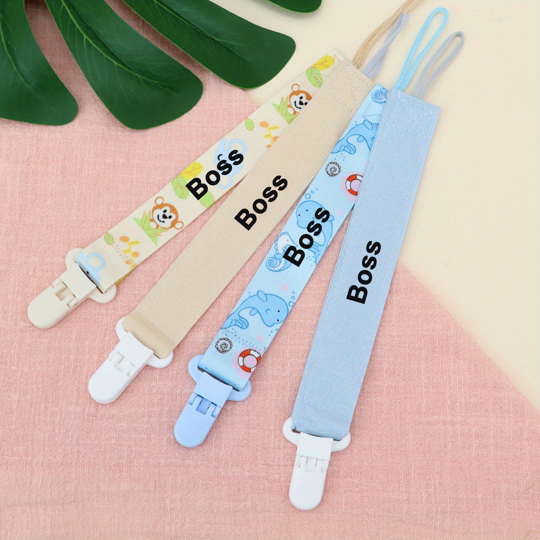 set of 4 customized pacifier clips featuring personalized names for boys and girls with cute designs   handmade pacifier chains   customized and   for birthdays christmas and easter details 2