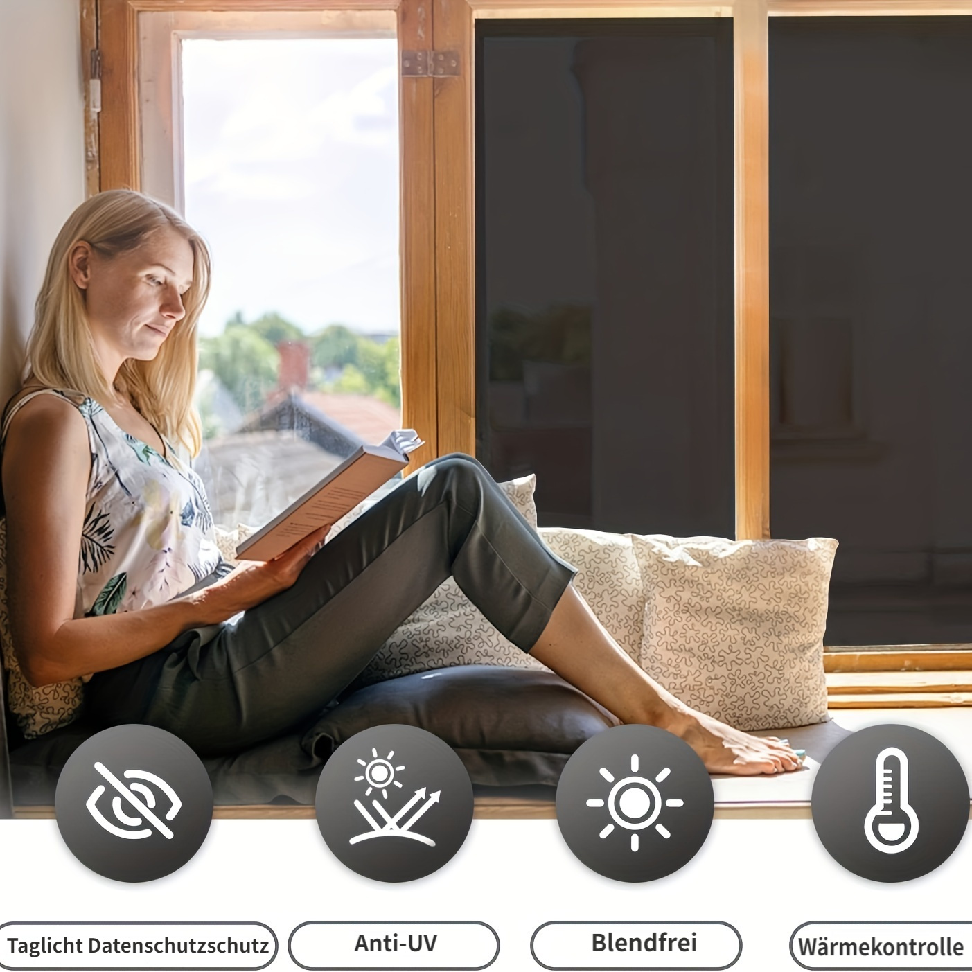 Sonnenschutz-Fensterfolie Sonnenschutzfolie, selbstklebende Fensterfolie,  Verdunkelungsfolie, Wärmedämmung, 99% Anti-UV-Deckschutzfolie für Fenster,  Priva