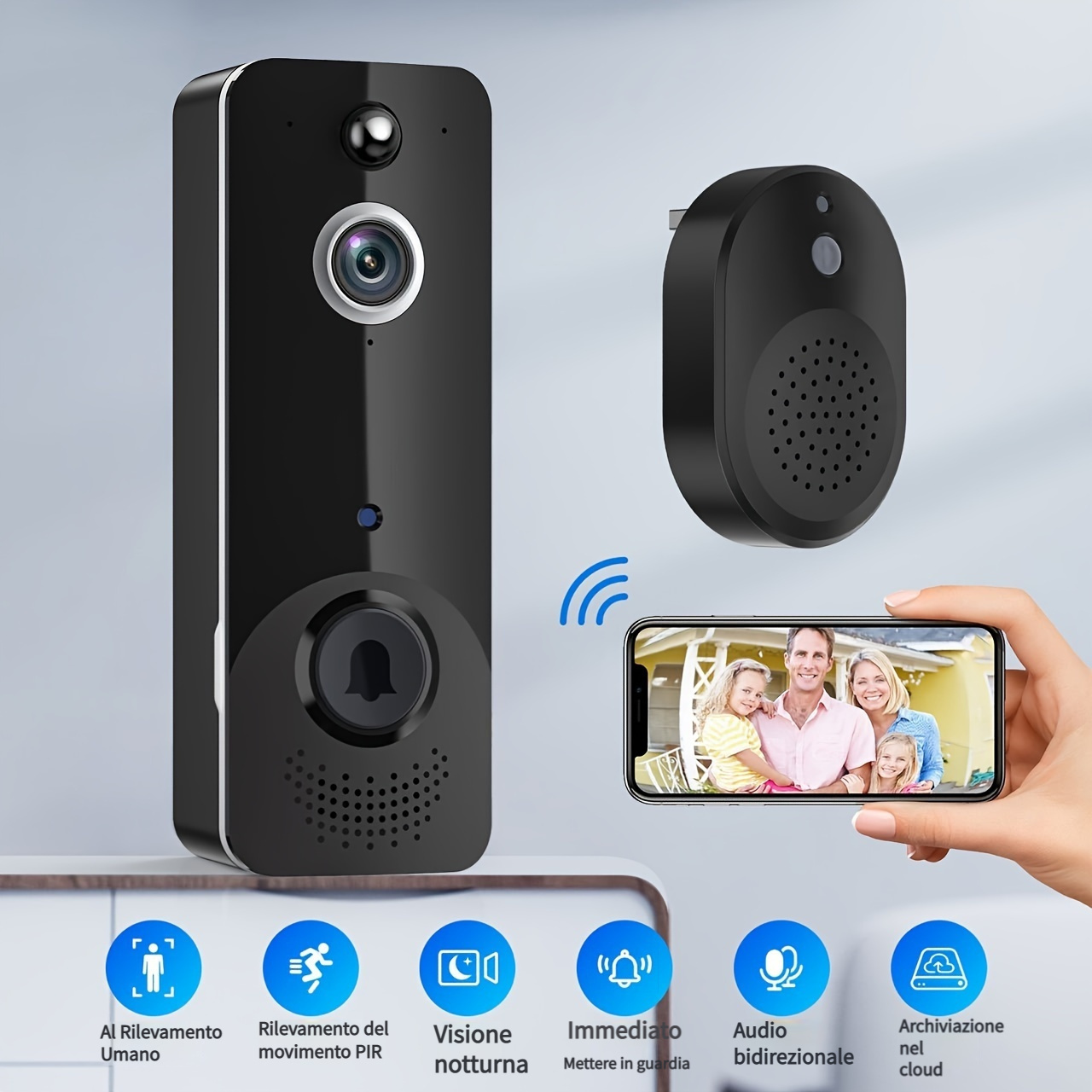 Campanello con Videocamera, Wireless, App sul Cellulare, Wi-Fi Bluetooth,  Videosorveglianza, Audio Bidirezionale, Porta, Casa, Ufficio – Pezzella Shop