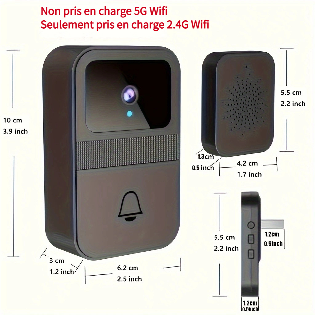 1pc Caméra De Sonnette Vidéo Intelligente Sans Fil Avec Carillon, Étanche  IP64, Moniteur À Distance, Surveillance