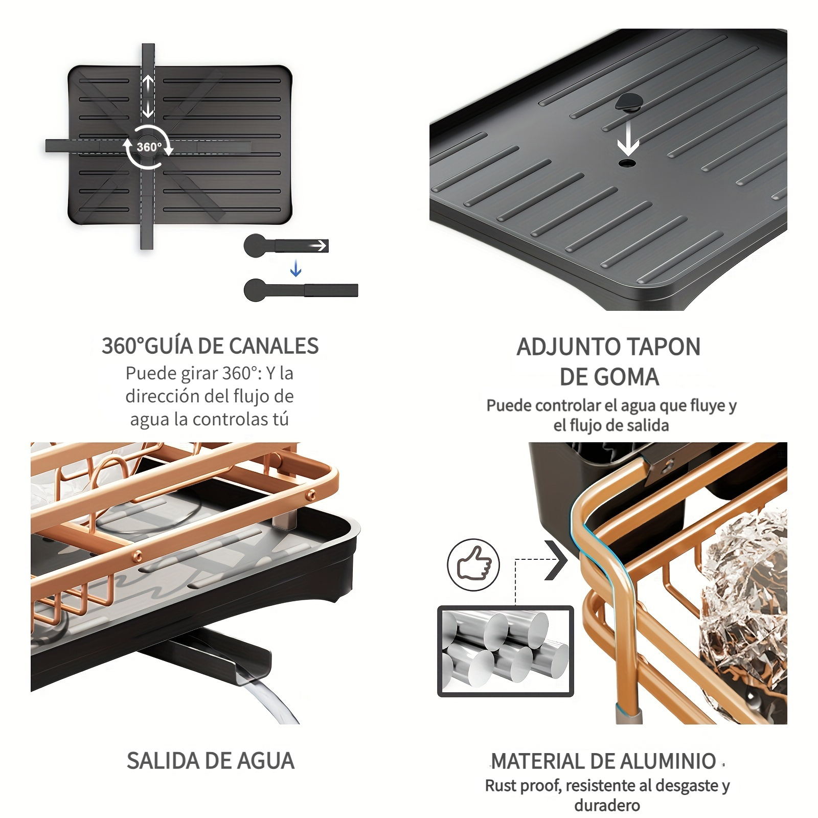 Estante para secar platos de 2 niveles, estante para platos de cocina de  hierro duradero, estante para secar platos para fregadero