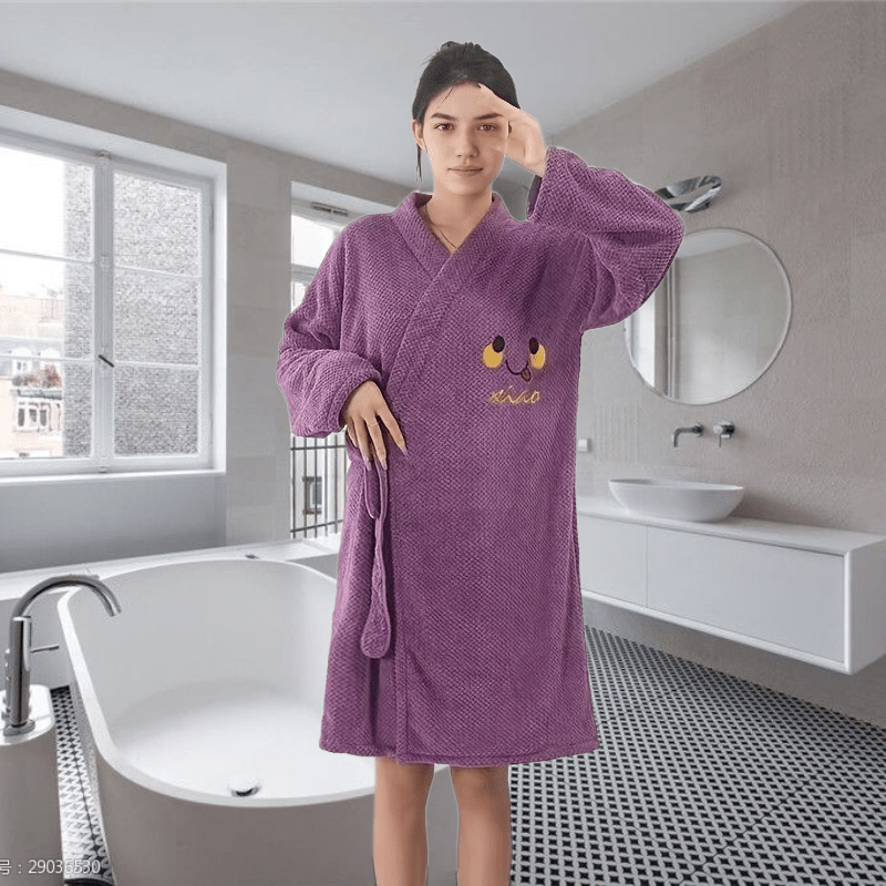 Comfortable Soft Bathrobe Long Sleeve Fuzzy Lounge Robe - Temu