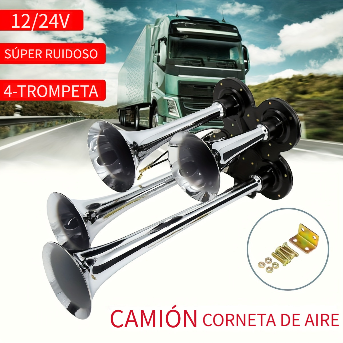 Bocina Aire Camión 12v/24v Bocina 2 Trompetas Súper Ruidosa - Temu Chile