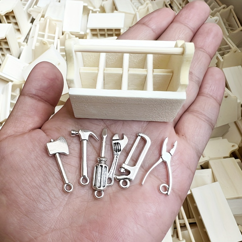 Dollhouse Mini Ax Scissors Wooden Tool Box - Temu