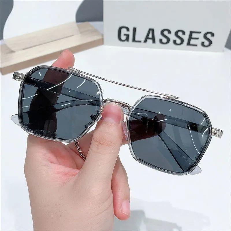 Vintage Geometric Large Lens Double Bridges Sunglasses For Men