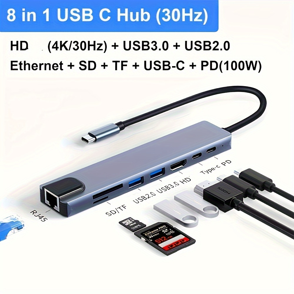 Type c ポート用 USB ハブ 3.0 USB C 4K SD/TF イーサネット付き PC