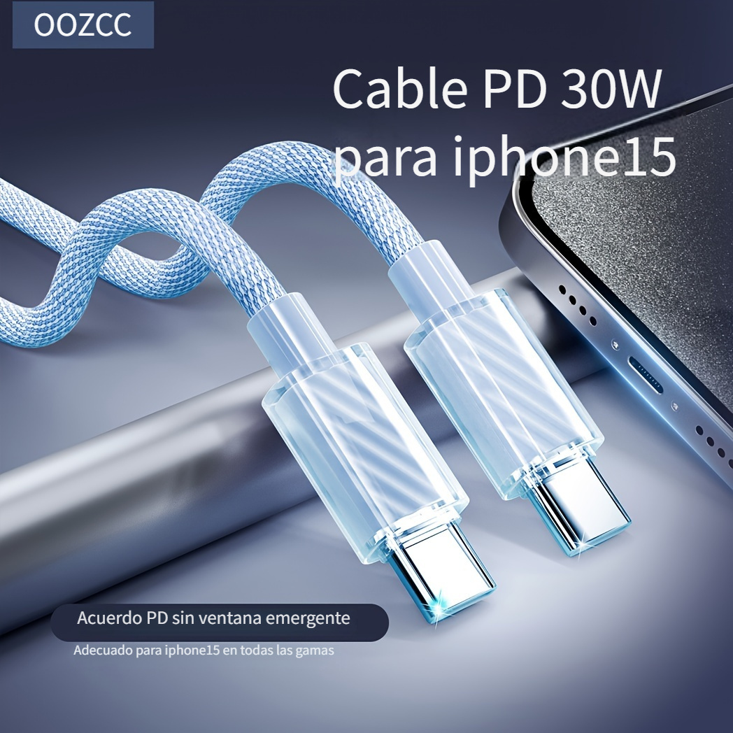 Cable carga 60W USB-C 1m iPhone 15 Pro Max Plus Tipo C a Tipo C Cable  cargador PD iPhone15 Carga Rápida