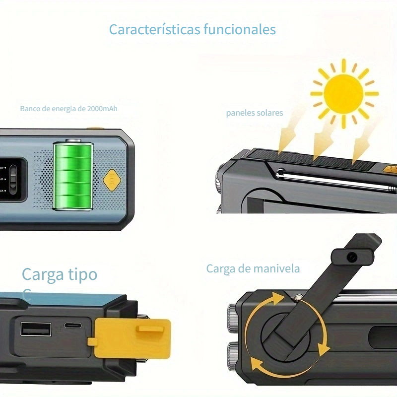 Radio solar de emergencia de 5000 mAh: radio de alerta Missonchoo con  manivela AM/FM/NOAA de 4 vías alimentada con linterna | Cargador de  teléfono