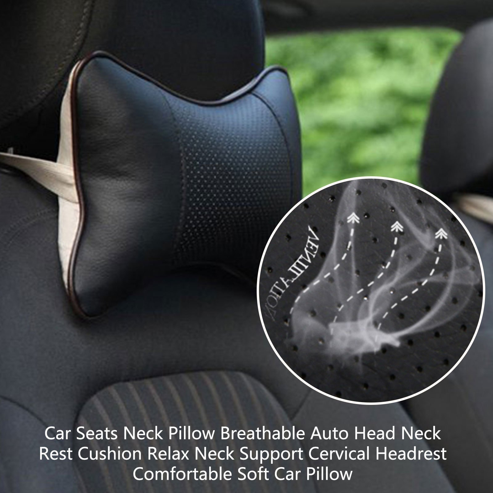 Car Neck Pillow Soft Leather Headrest,Premium Interior Accessories Headrest  Support for Driver or Front Passenger Seat,for Driving Home Office (Black)