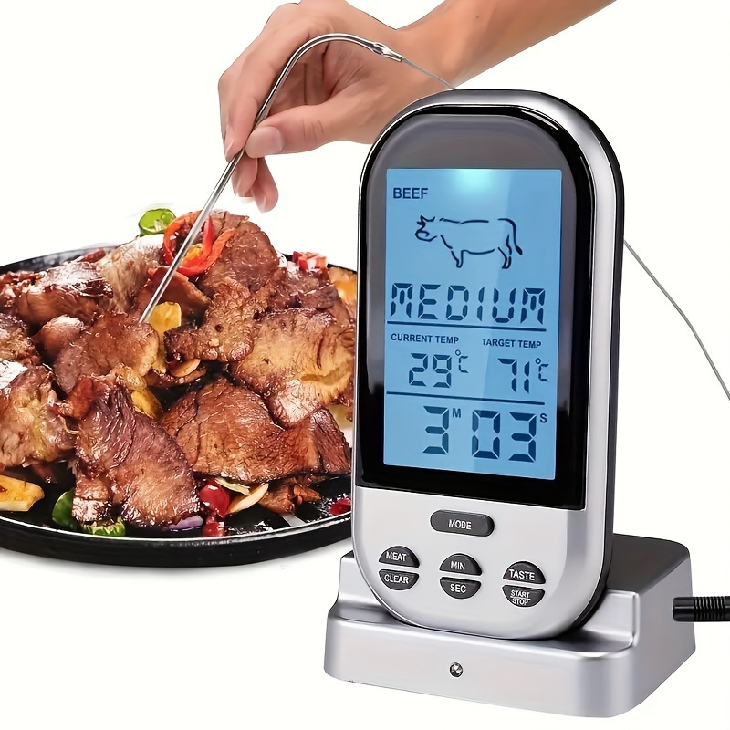  Termómetro digital de cocina, termómetro de carne, termómetro  de cocina [sonda de 9.7 pulgadas de largo] con lectura instantánea,  pantalla LCD, función de retención para cocina, alimentos, ahumador,  parrilla, barbacoa, carne