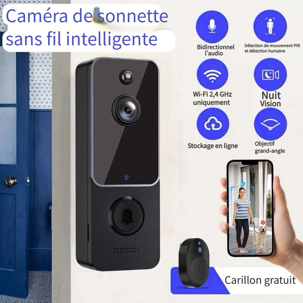 Caméra De Sonnette Vidéo Sans Fil Avec Carillon Caméra De - Temu France