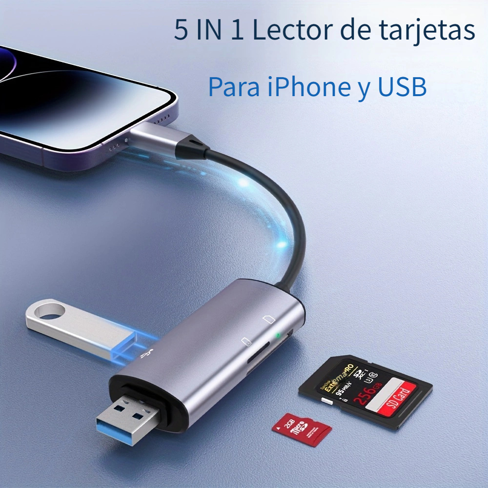 Adaptador de cámara Lightning a USB con puerto de carga, cable USB 3.0 OTG  para iPhone/iPad para conectar lector de tarjetas, unidad flash USB, disco