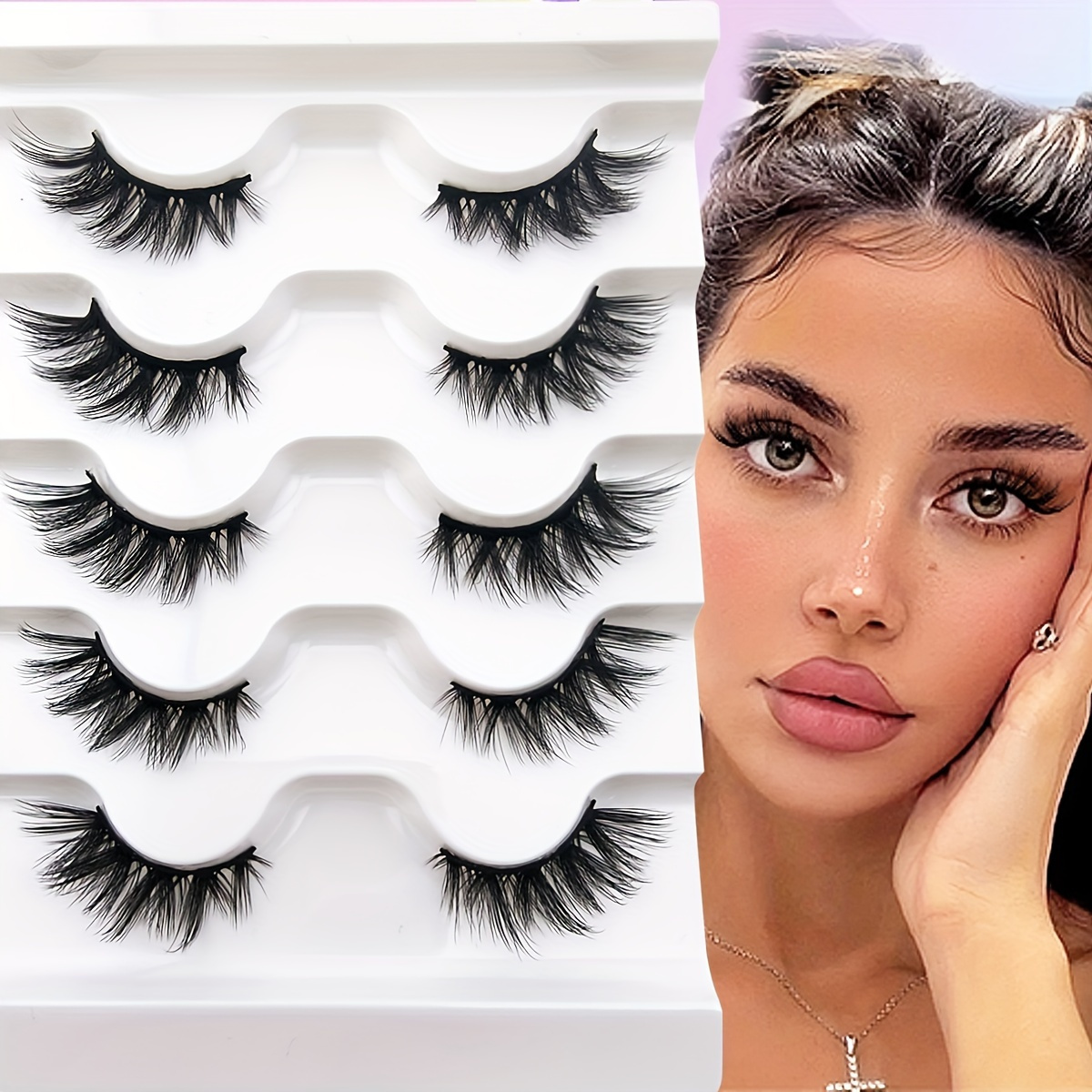 

5 Pairs Half Lashes 16mm Natural Look Wispy Cat Eye Lashes 3/4 Corner Lashes Fluffy Soft Short Faux Mink Lashes End Elongated Eyelashes Strip False Eyelashes Sets Pack