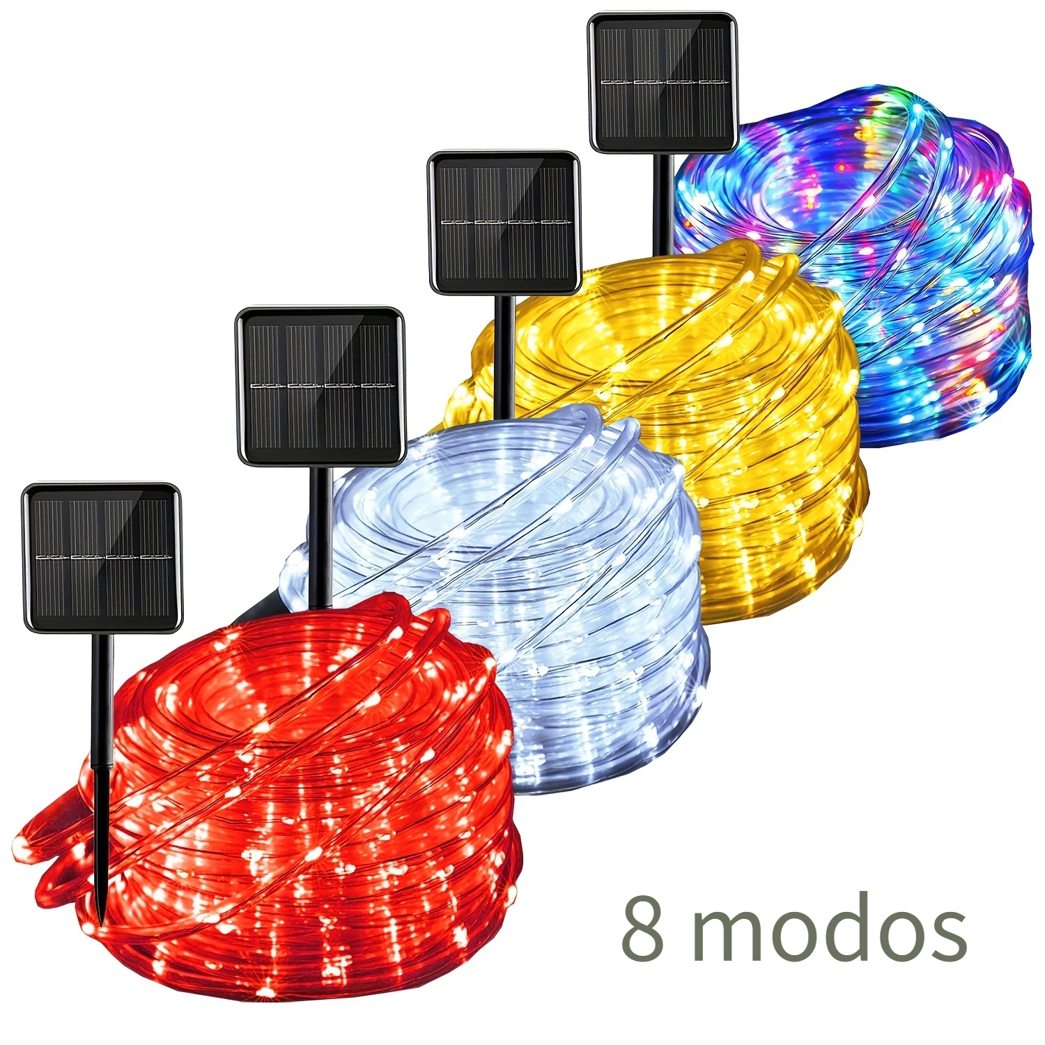 Tira de luces LED de 164 pies con 1000 luces LED alimentadas por energía  solar, impermeable, 8 modos, tubo de luz, alambre de cobre, luces de hadas