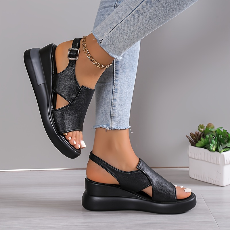 Women's Platform Wedge Sandals, Open Toe Knit Slip On Slingback Shoes,  Casual Trendy Heightening Beach Sandals