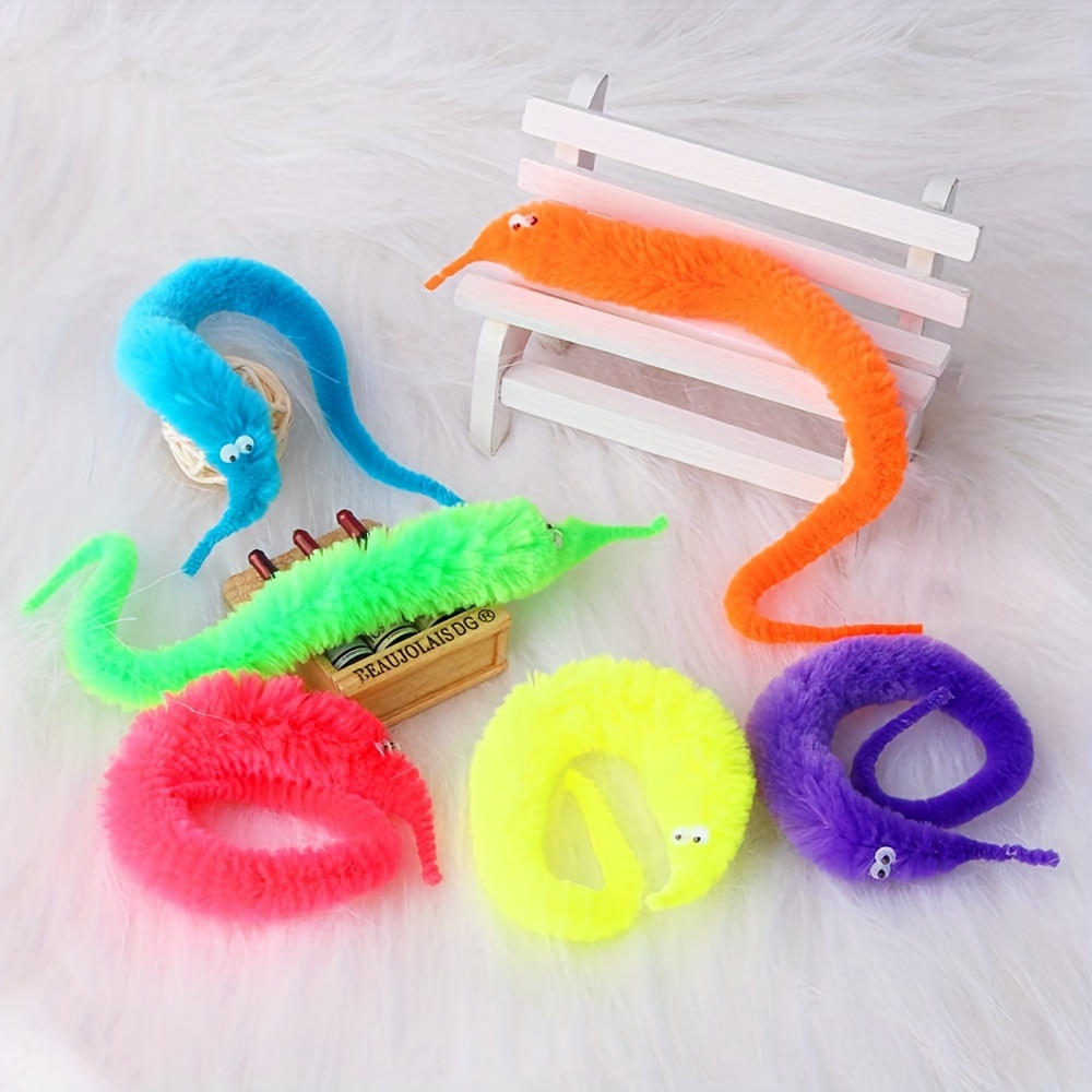 

16 Pcs Magic Worm Toys, String Worm Pets Fuzzy Worms On String Bulk Trick Toy Party Favors For Kids Adult Cat Dog