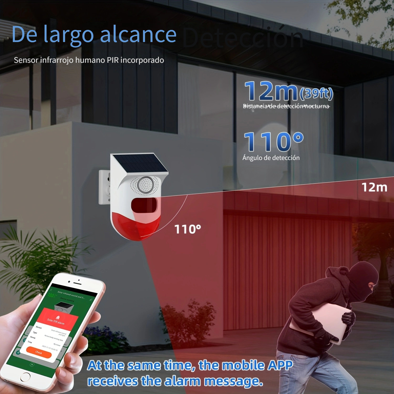 Sensor de movimiento inteligente, alarma de seguridad inalámbrica WiFi,  alarma de sonido y luz de 110