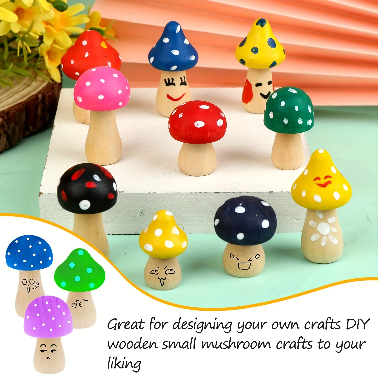 24 Pieces Unfinished Wooden Mushroom Mini Wood Mushrooms Natural Wooden  Mushrooms Unpainted Wood Mushrooms for Arts and Crafts Projects