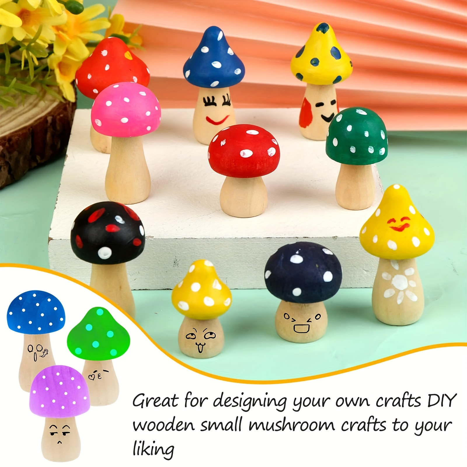 Wooden Mushrooms, Unfinished for Crafts, Decor Projects & DIY Toys