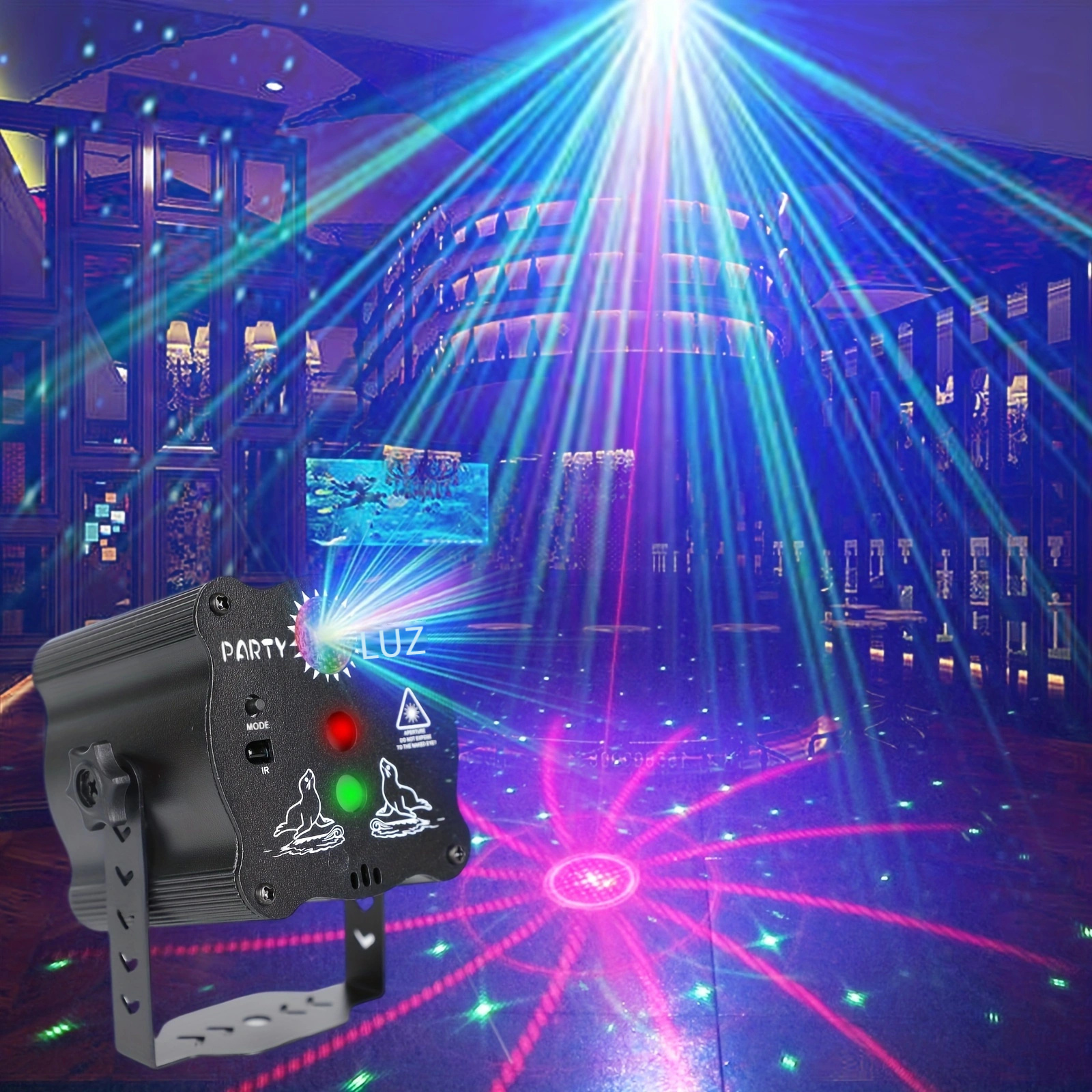  U`King Luces de DJ, 4 luces de fiesta con efecto de haz  activado por sonido DJ RGBY LED proyector luces de fiesta luces de música  por control DMX para bailar cumpleaños