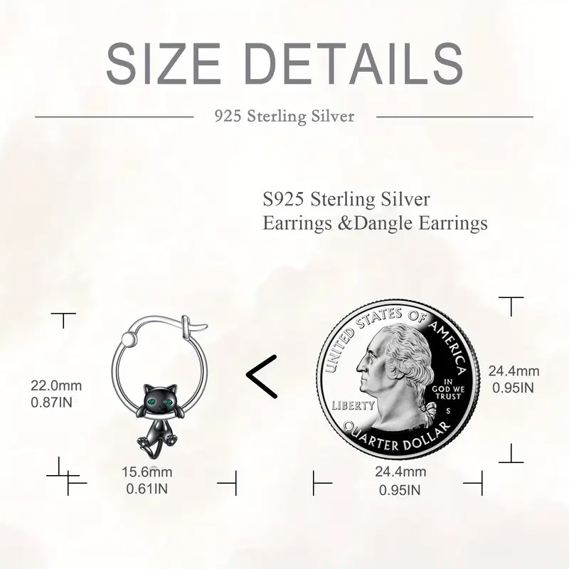 925 sterling silvery black cat ear dangle earrings cute cartoon hypoallergenic synthetic stone no power needed daily wear gift cat accessories casual jewelry minimalist jewelry durable jewelry Product details 5