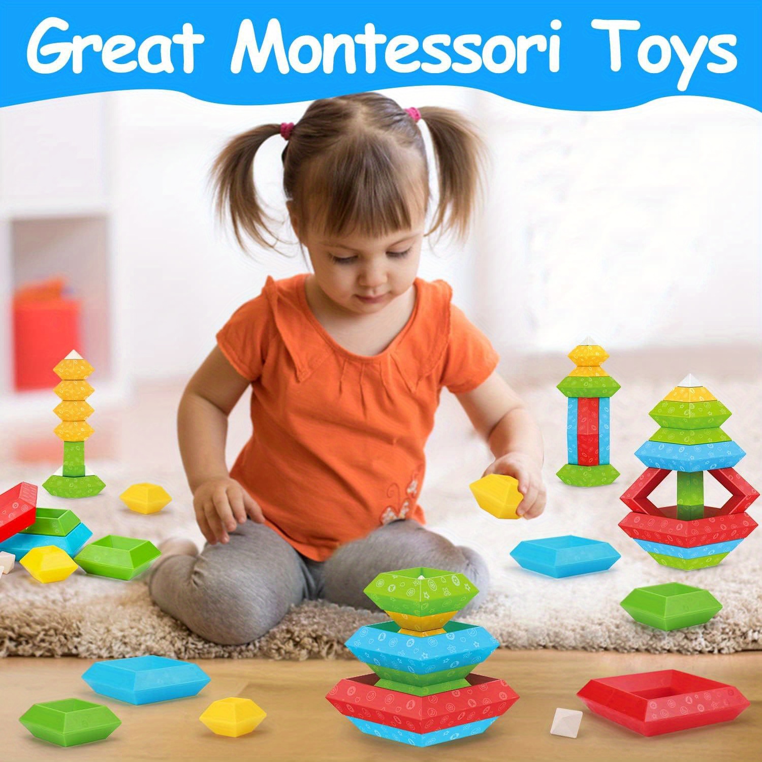 DQMOON Juguetes Montessori para niños y niñas de 2 a 4 años, actividades de  aprendizaje preescolar, 30 piezas de bloques de construcción apilables