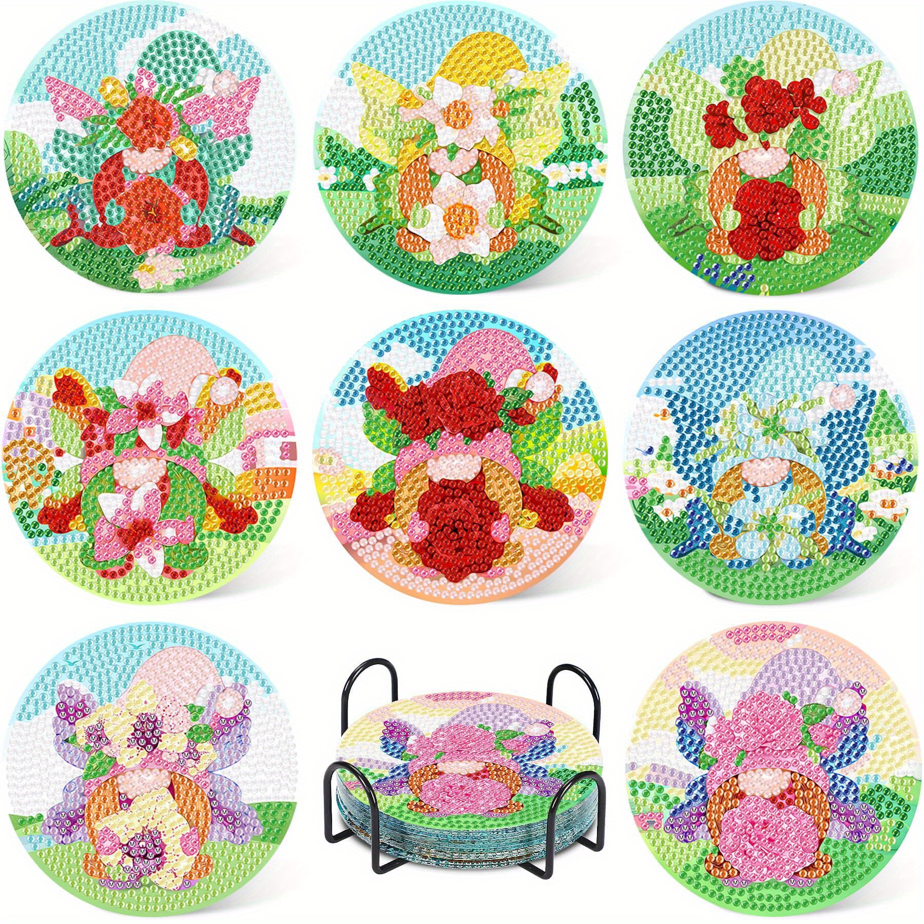 Diamond Painting Coasters Kits With Holder Gnome Rhinestone - Temu