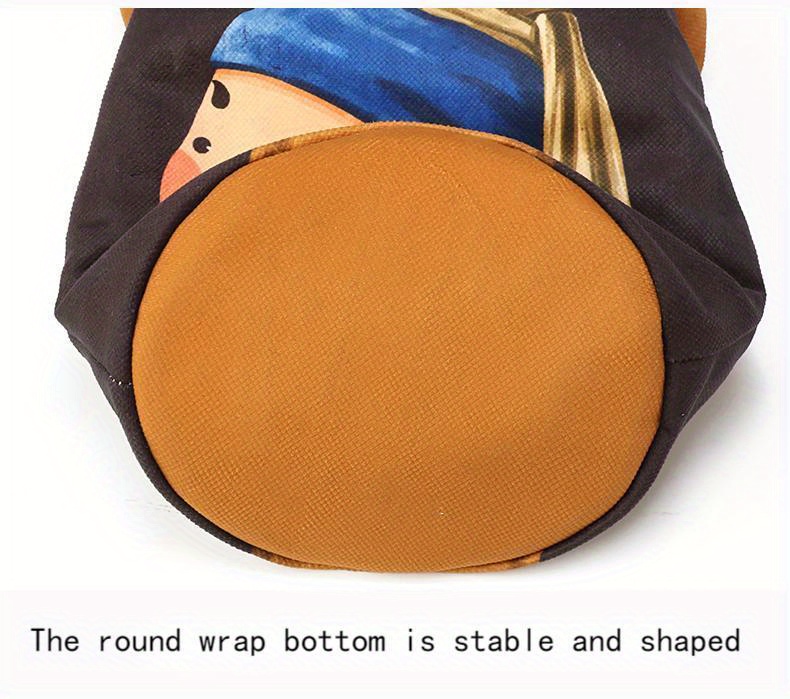 Pearl Girl Painting Print Bucket Bag, Padded Shoulder Strap Handbag, Cartoon Art Painting