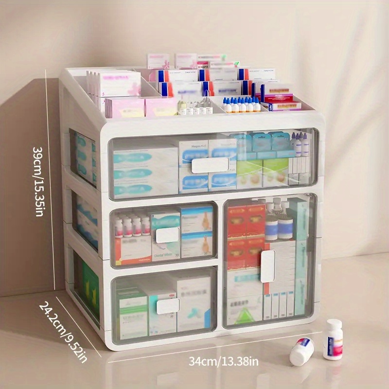 NOTRAK Medicine Storage Box, 3-Layer Medicine Cabinet Family Storage Box,  Household Medicine Box, Dustproof Large Capacity Case Organizer with Handle