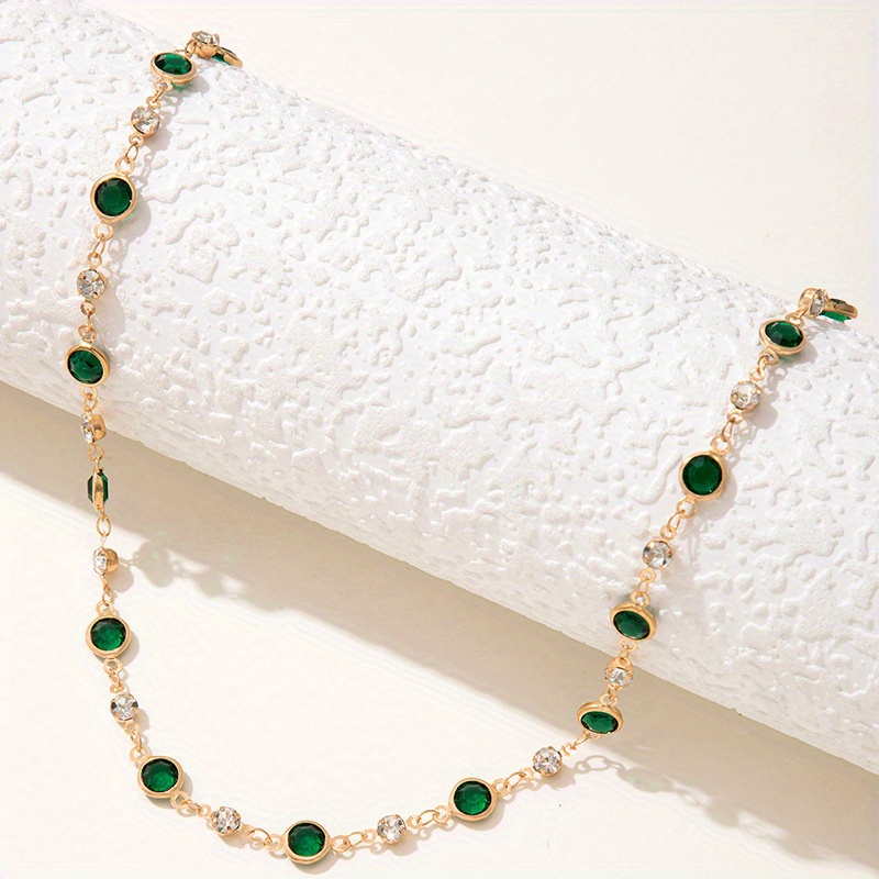 retro green synthetic gems short necklace clavicle chain fine jewelry for women details 1