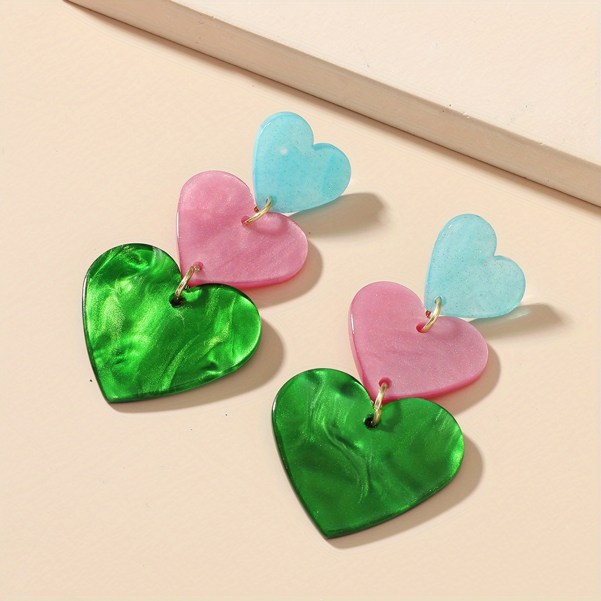 Acrylic Heart Earrings - Neon Red