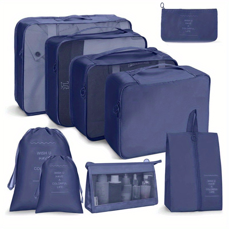 11pcs / Set Travel Luggage Essential Bag Clothes Shoes Storage Bags Oxford Cloth Packing Organizers - Lake Blue