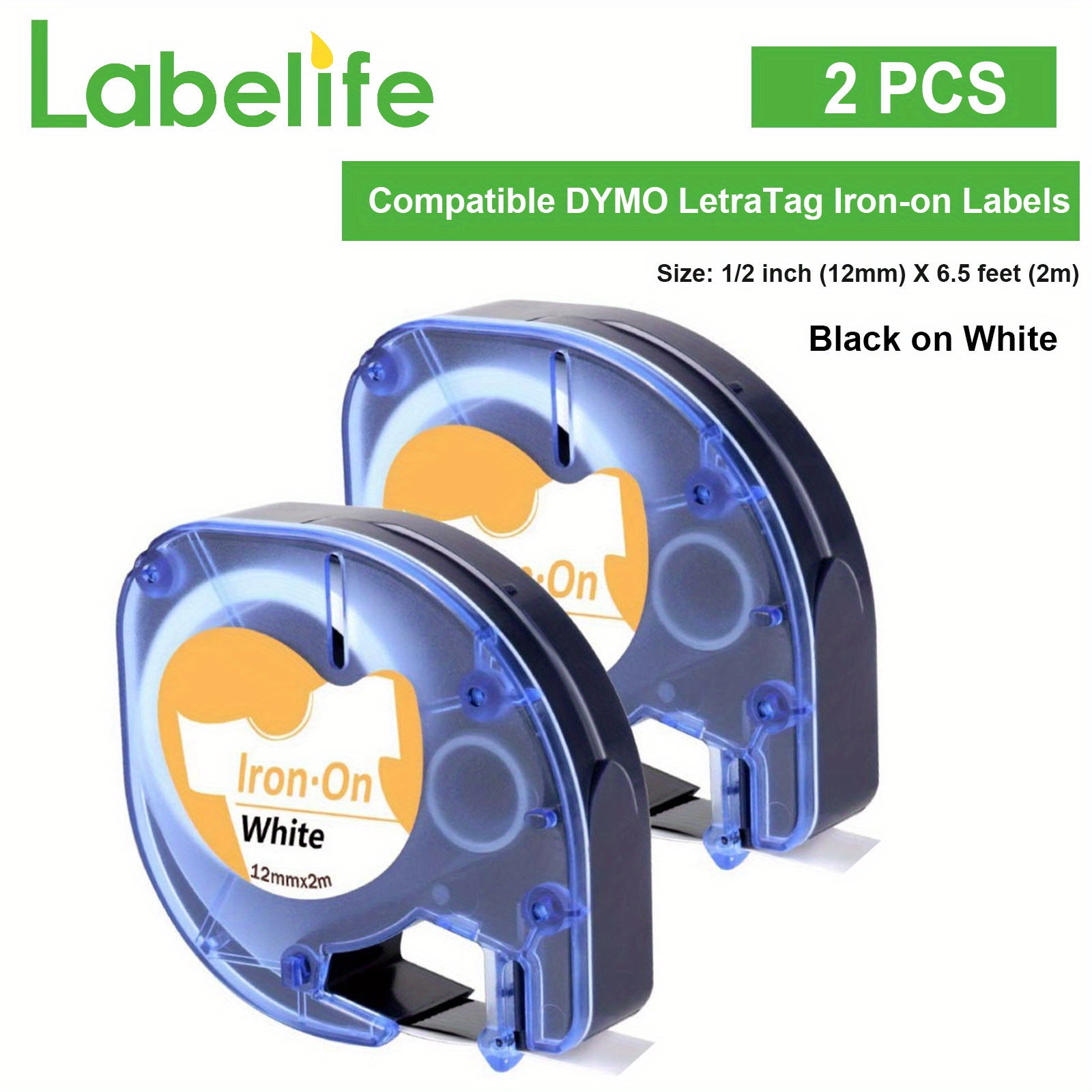 DYMO Labeling Tape for LetraTag Label Makers, Black Print on Blue Labels,  1/2 x 13' Roll 