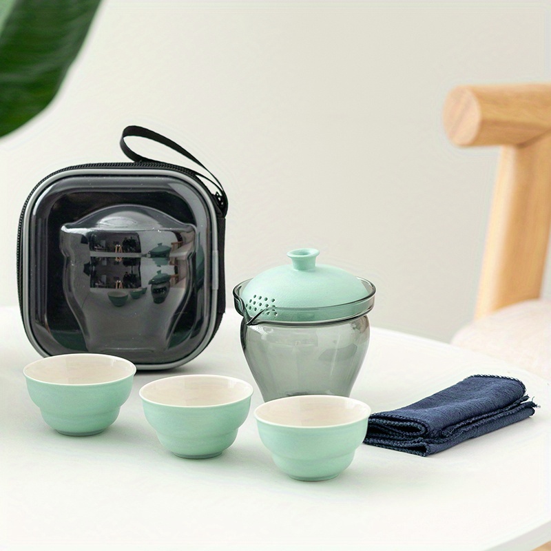 Travel Tea Set,Portable TeaSet,Chinese Tea Set,Ceramic Mini Gongfu Teapot  with 3 Teacupsfor Travel Home Outdoor and Office.(Black)