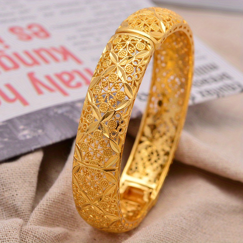 24k gold plated ladies open bracelet hand jewelry bride luxury ethnic style open bangle ladies wedding bracelet details 4