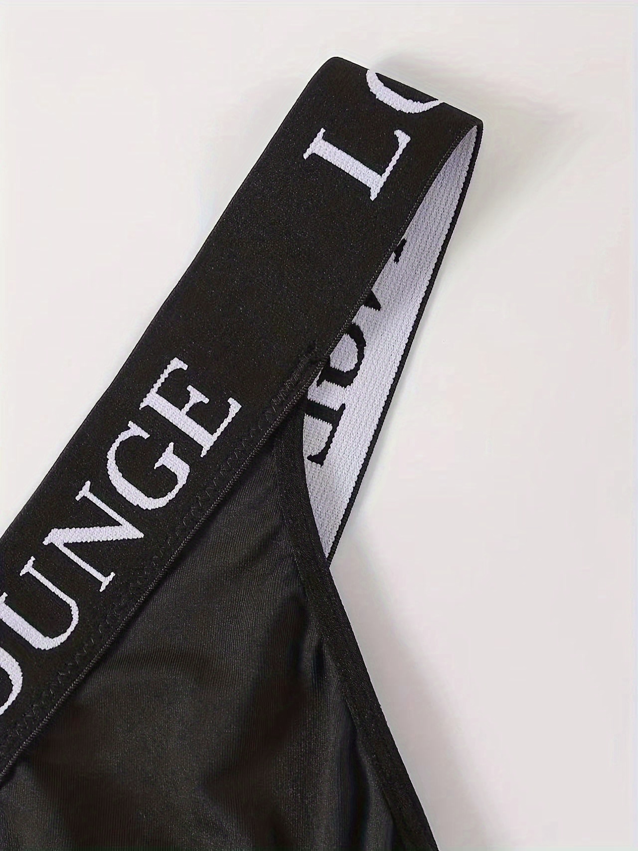 Plus Size Sexy Bra, Women's Plus Contrast Letter Tape Non Padded High Stretch Bralette