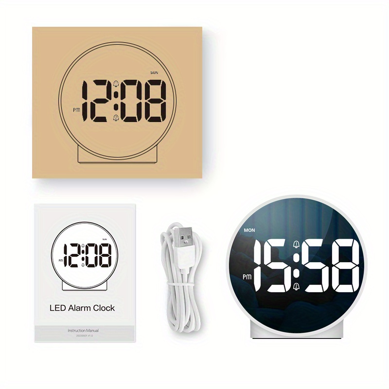 1pc Hd Mirror Digital Alarm Clock Time Day Week Display Dual Alarms