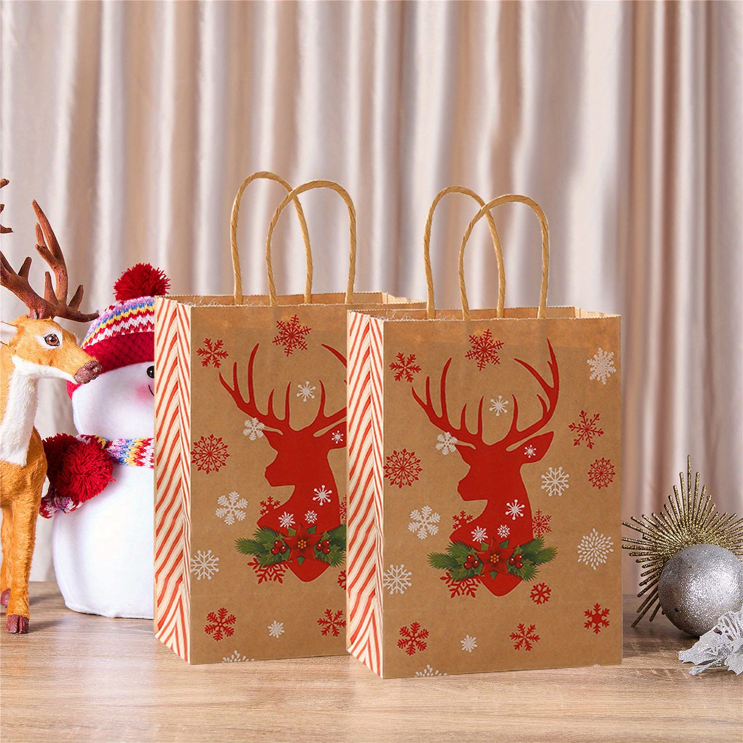 12pcs Small Christmas Gift Bags With Tissue Paper Christmas Gift Bags  Christmas Kraft Gift Bags For Holiday Paper Gift Bags，Party Favors